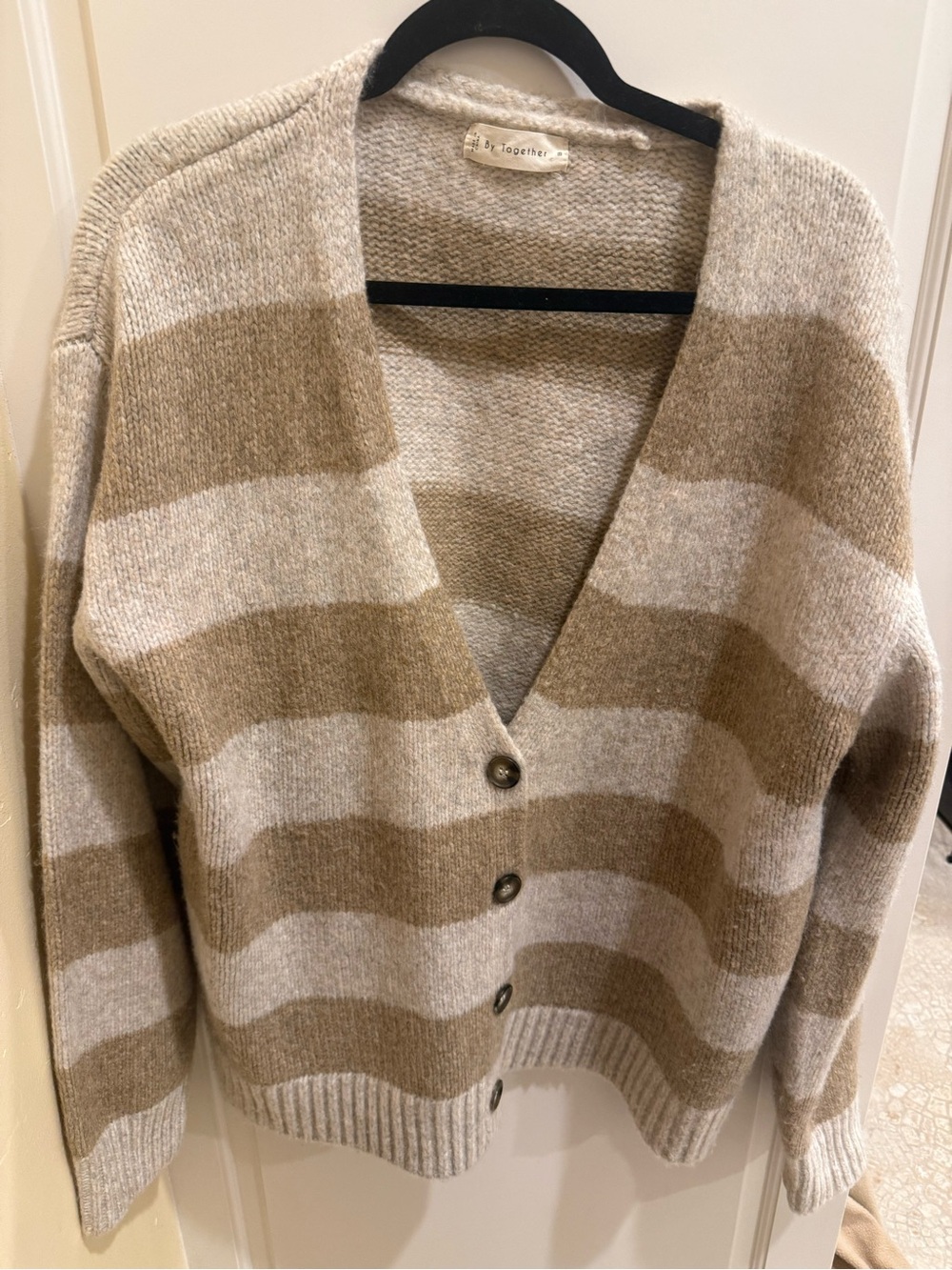 By together oversized striped tan and cream cardigan